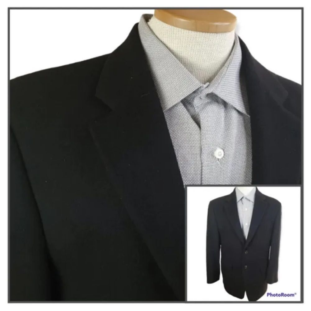 90s Ralph Lauren Camel Hair Black Sport Coat Jacket Blazer Single Breast 40R